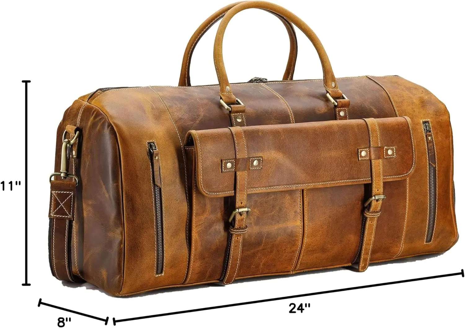 KomalC Leather Duffel Bags for Men and Women Full Grain Leather Travel Overnight Weekend Leather Bags Sports Gym Duffel for Men (Tan, 24 Inch)