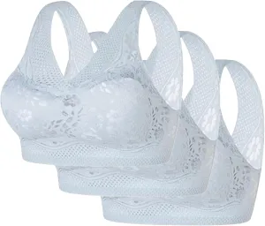 Lace Wireless Bra for Women Full Coverage Adjustable Straps Soft Cup Comfortable Pack of 3