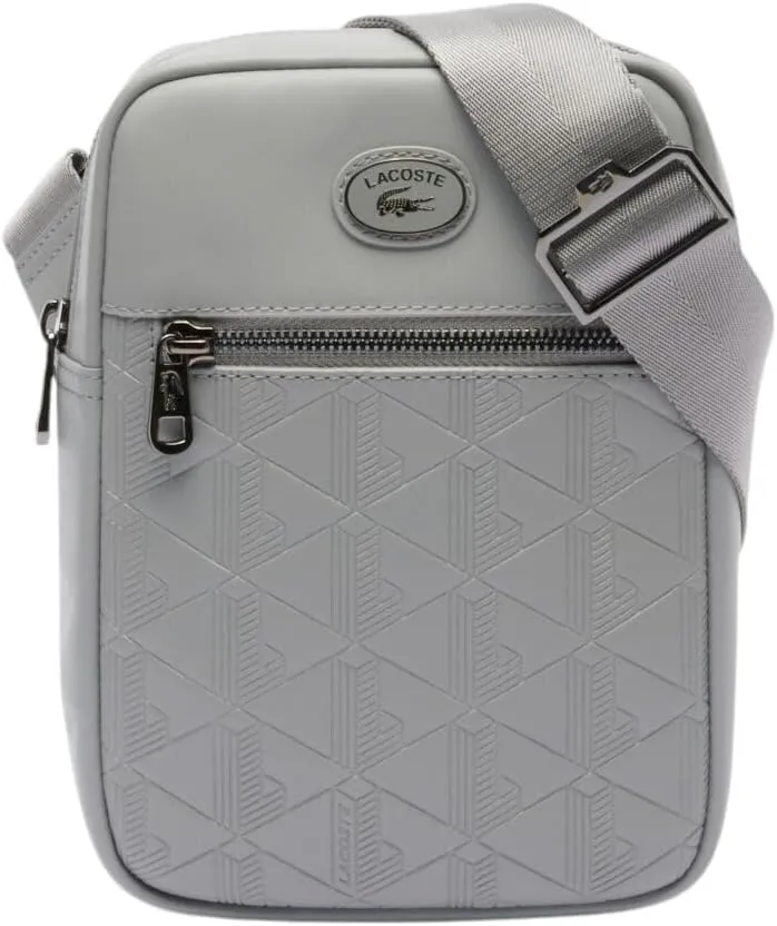 Lacoste Mens Embossed Monogram Vertical Satchel, Nomogramme Grey, One Size