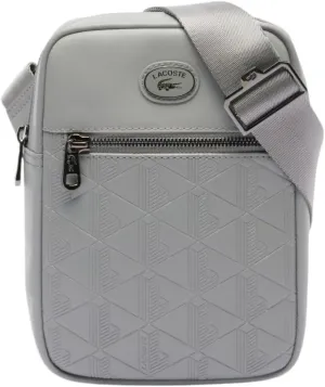Lacoste Mens Embossed Monogram Vertical Satchel, Nomogramme Grey, One Size
