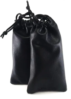 Lambskin Leather Drawstrings Pouch Black, 9 cm X 15 cm