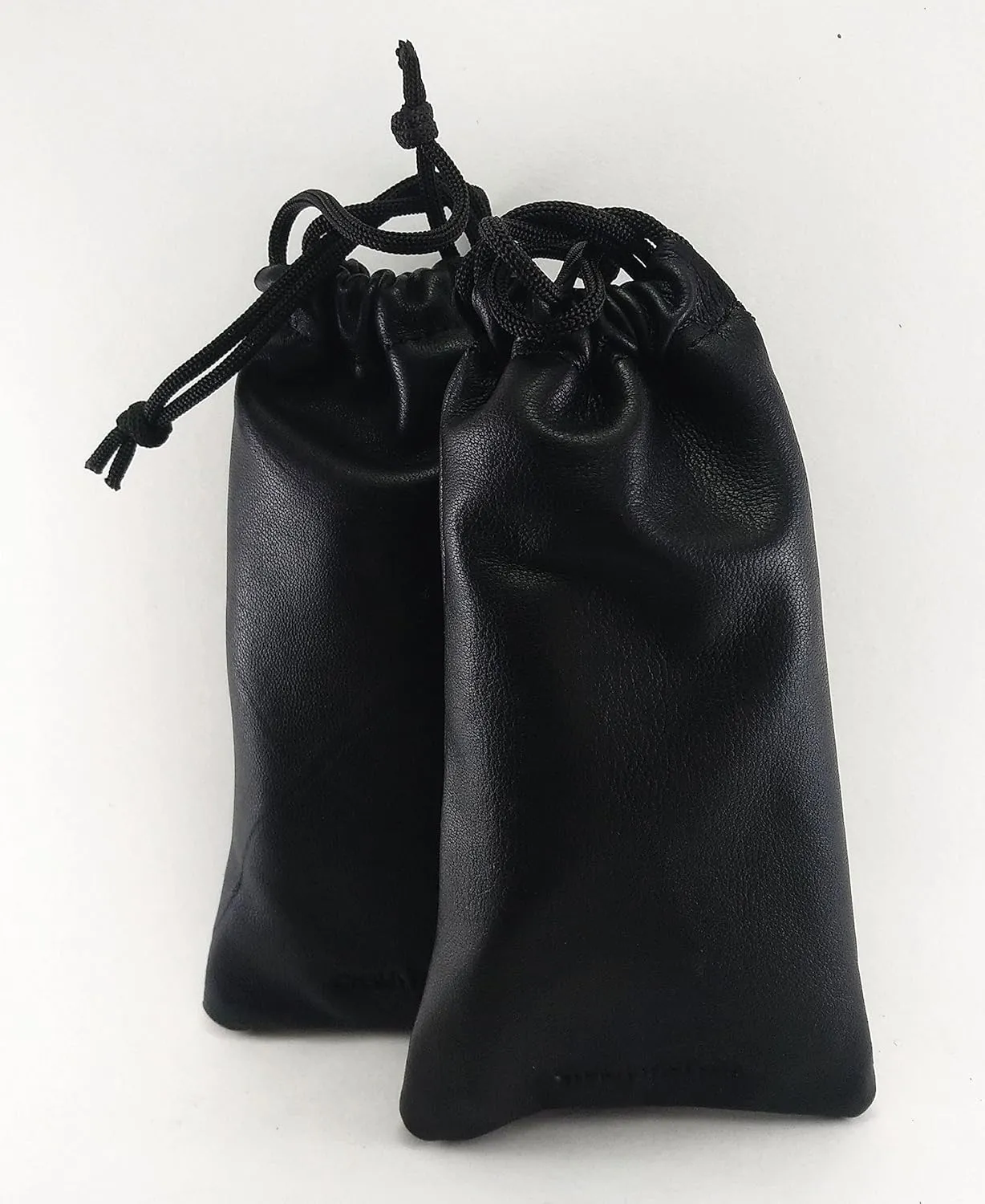 Lambskin Leather Drawstrings Pouch Black, 9 cm X 15 cm