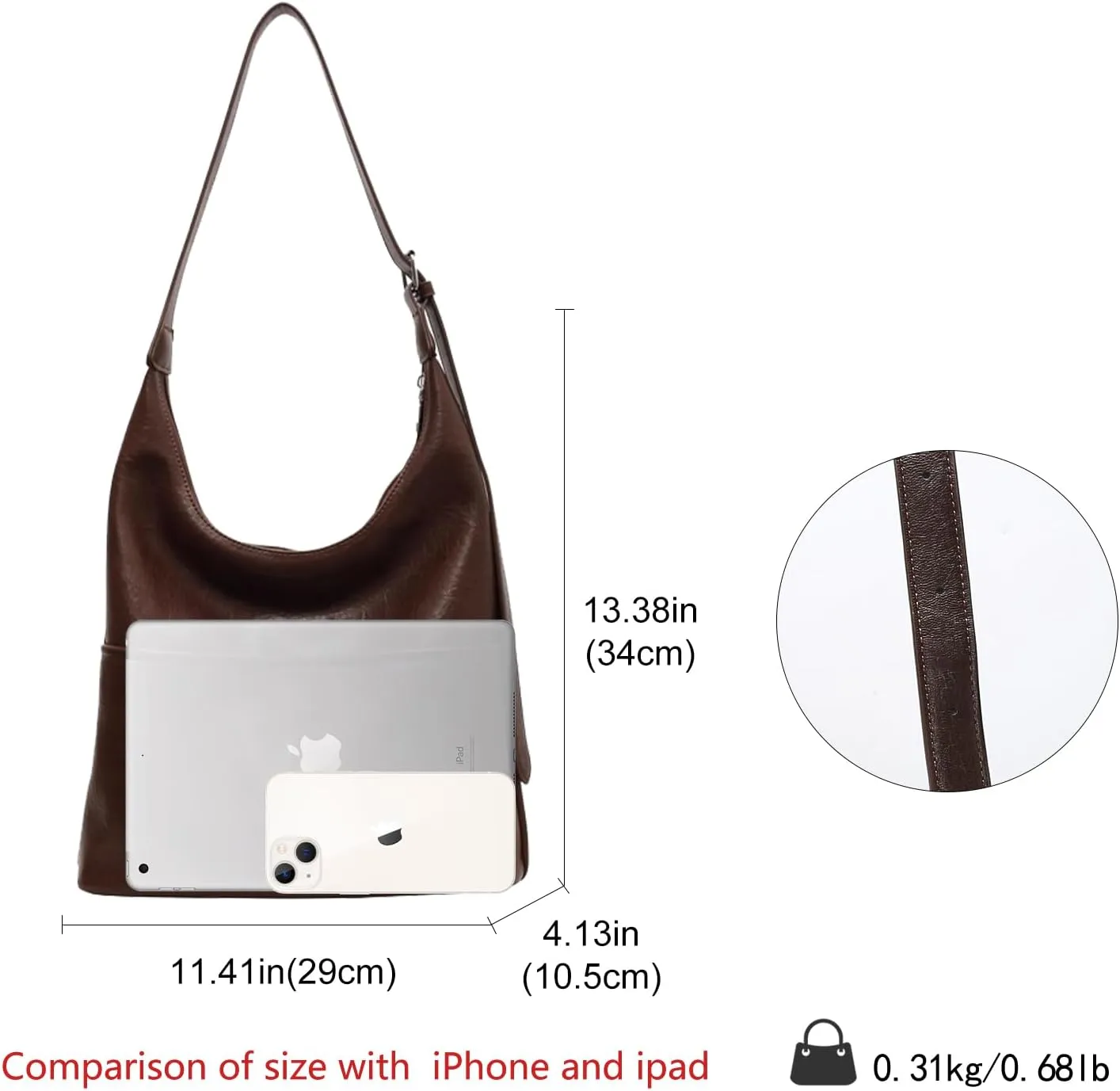 LAORENTOU Soft Leather Designer Shoulder Bag for Women, Medium Tote Bag for Ladies with Adjustable Strap, Hobo Style Purse