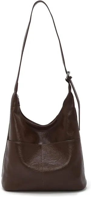 LAORENTOU Soft Leather Designer Shoulder Bag for Women, Medium Tote Bag for Ladies with Adjustable Strap, Hobo Style Purse