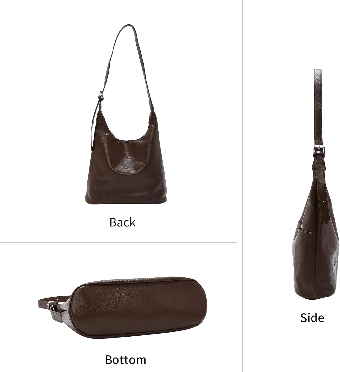 LAORENTOU Soft Leather Designer Shoulder Bag for Women, Medium Tote Bag for Ladies with Adjustable Strap, Hobo Style Purse