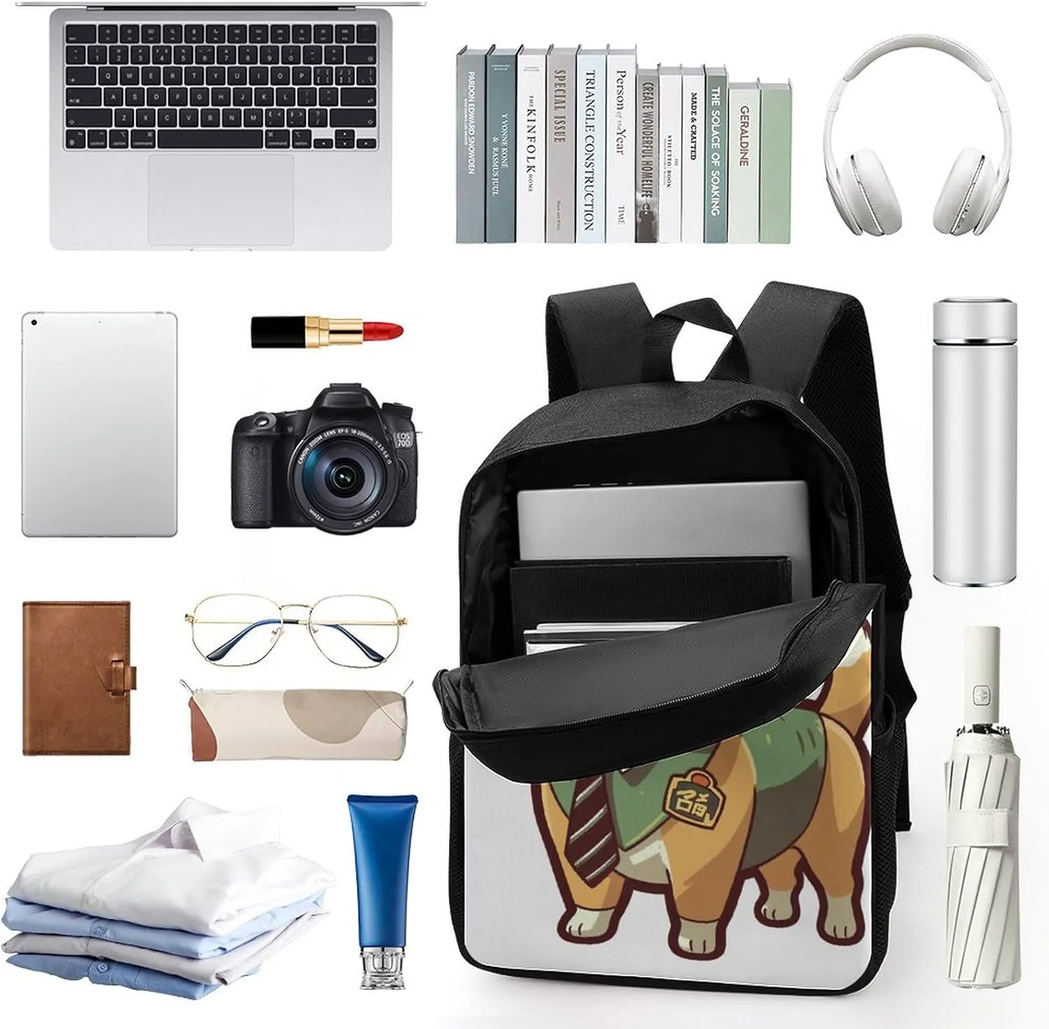 Laptop Backpack for Men 17 Inch Corgi Wearing Tie Work Casual Backpack Lightweight Travel Shoulder Bag
