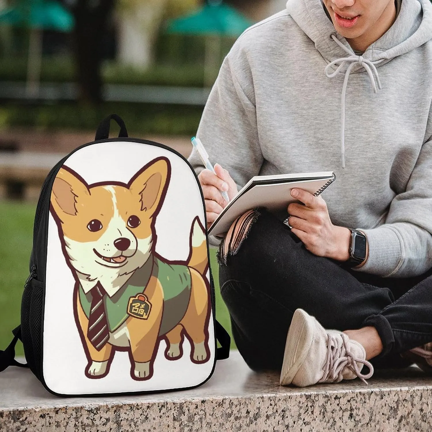 Laptop Backpack for Men 17 Inch Corgi Wearing Tie Work Casual Backpack Lightweight Travel Shoulder Bag