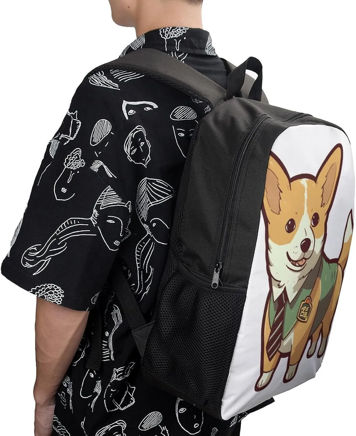 Laptop Backpack for Men 17 Inch Corgi Wearing Tie Work Casual Backpack Lightweight Travel Shoulder Bag