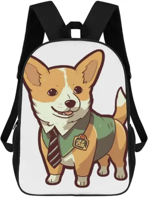 Laptop Backpack for Men 17 Inch Corgi Wearing Tie Work Casual Backpack Lightweight Travel Shoulder Bag