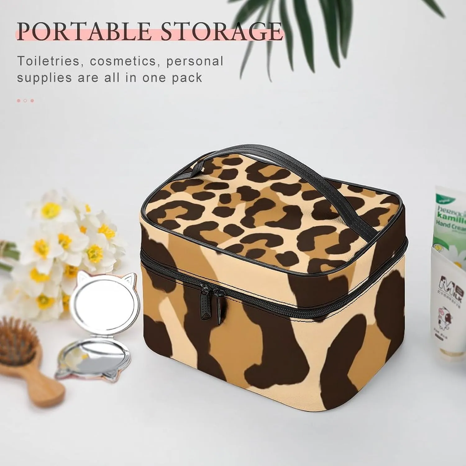 Large Capacity Makeup Bag for Women, Multifunctional Portable Cosmetic Case Wild Cheetah Leopard Print Toiletry Organizer Bag Travel Accessories