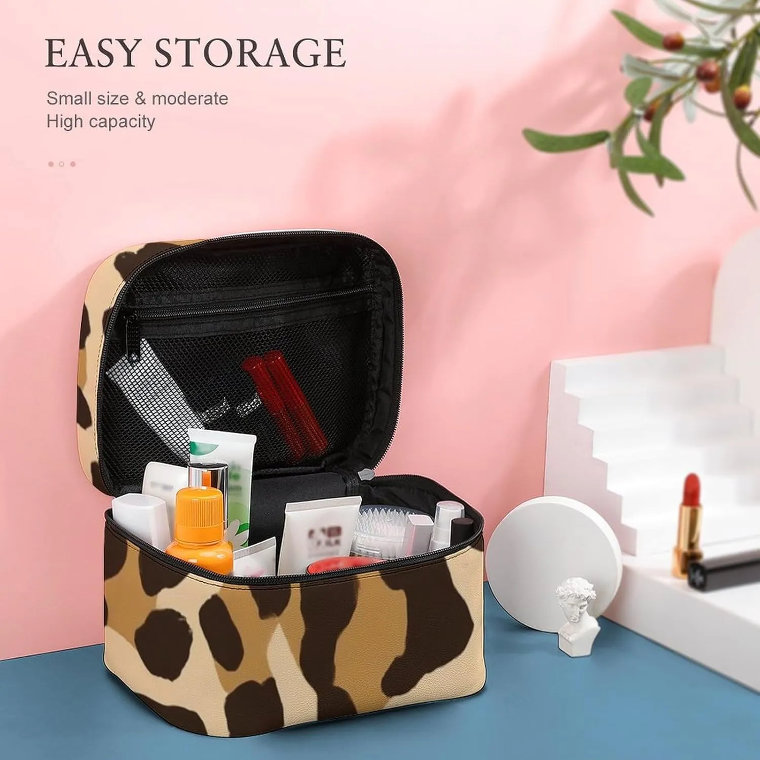Large Capacity Makeup Bag for Women, Multifunctional Portable Cosmetic Case Wild Cheetah Leopard Print Toiletry Organizer Bag Travel Accessories