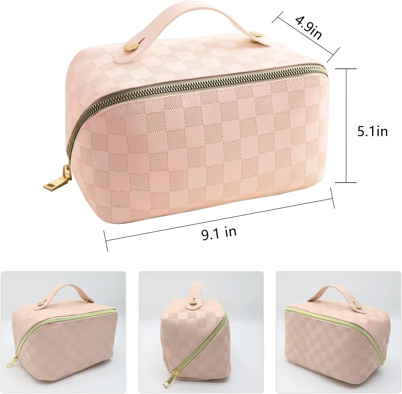 Large Capacity Makeup Bag, Travel Cosmetic Bag, PU Leather Makeup Pouches for Women, Waterproof Portable Large Wide-open Pouch with Divider and Handle for Travel Makeup Bag (pink)