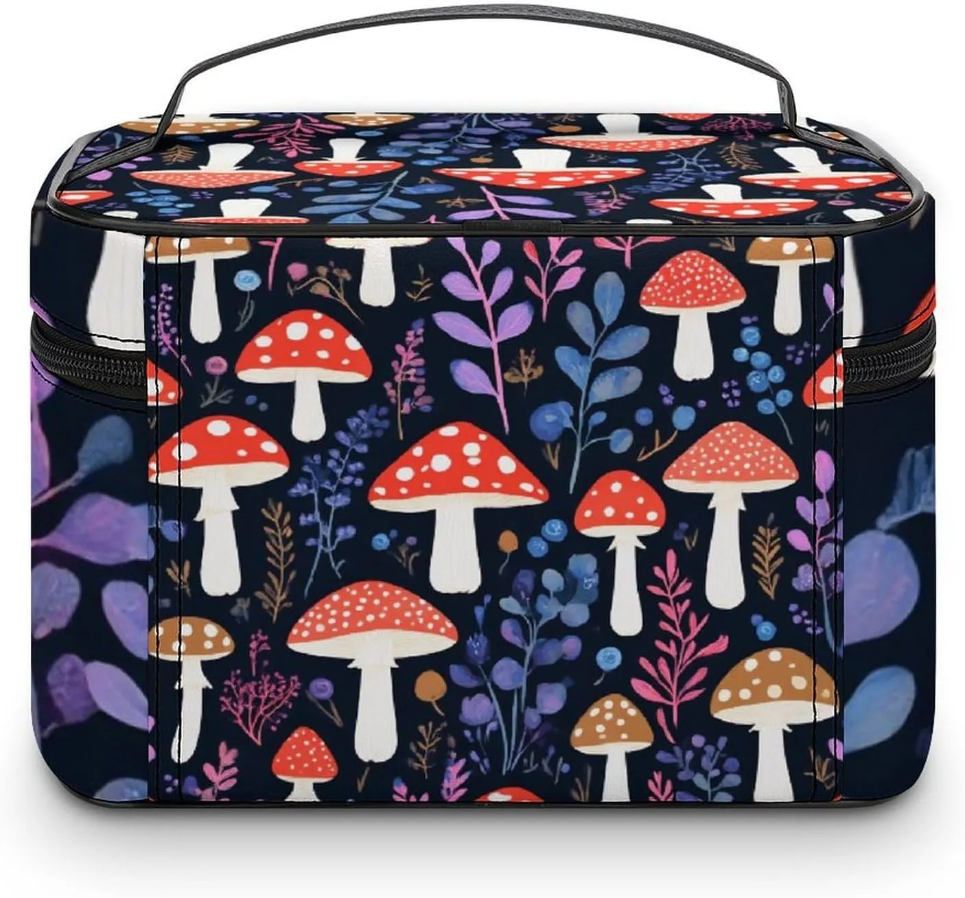 Large Capacity Makeup Organizer Bag, Portable Stylish Cosmetic Case with Zipper Pouch Autumn Fall Leaves Cool Mushrooms Toiletry Storage Bag Travel Accessories
