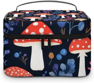 Large Capacity Makeup Organizer Bag, Portable Stylish Cosmetic Case with Zipper Pouch Autumn Fall Leaves Cool Mushrooms Toiletry Storage Bag Travel Accessories