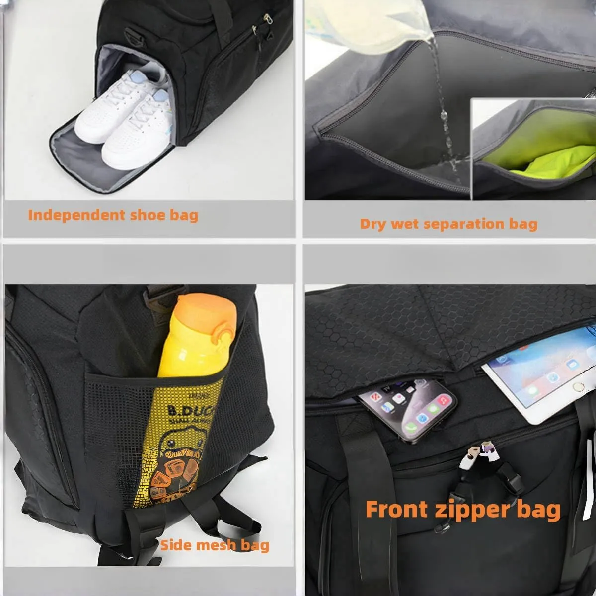Large capacity men's and women's fitness bags, weekend overnight travel luggage bags, personal belongings travel bag, handbags, fitness dance bag (black)