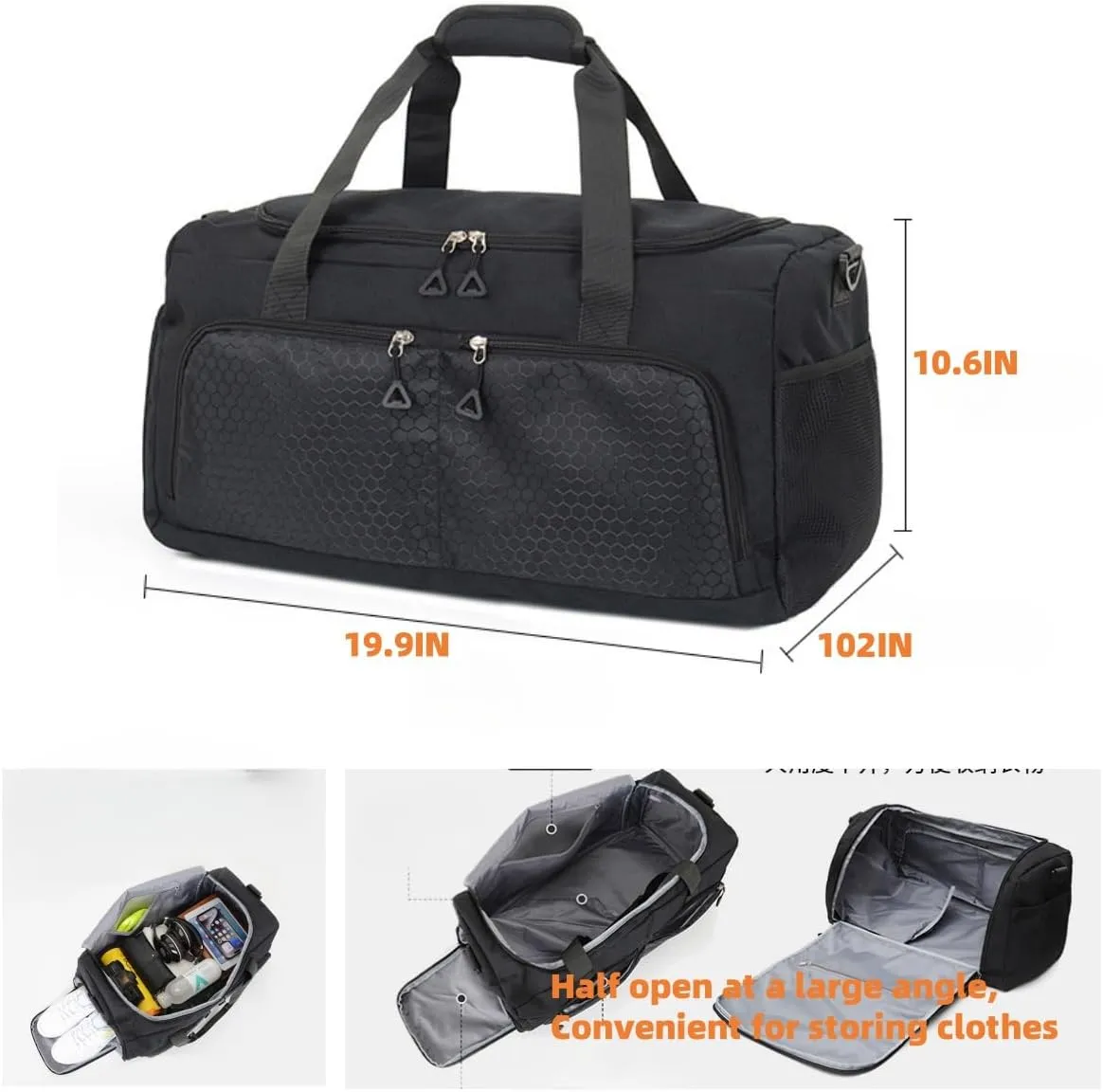 Large capacity men's and women's fitness bags, weekend overnight travel luggage bags, personal belongings travel bag, handbags, fitness dance bag (black)