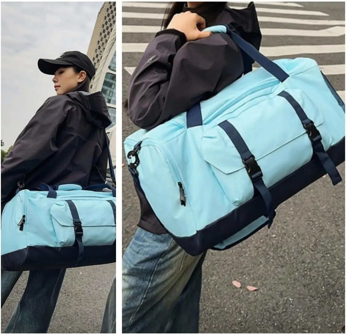 Large capacity men's and women's fitness bags, weekend overnight travel luggage bags, personal belongings travel bag, handbags, fitness dance bag (dark blueA)