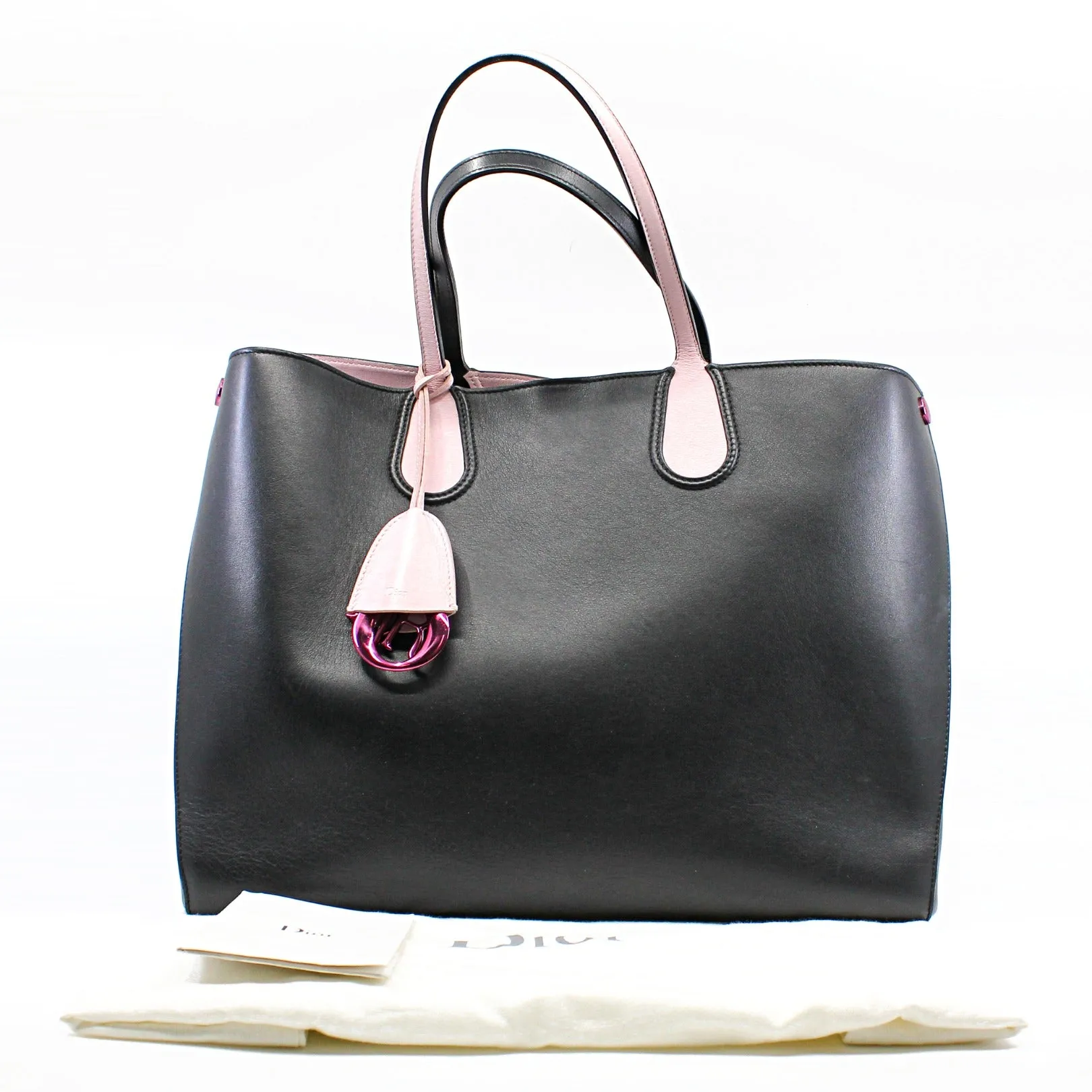 Large Dior Addict In Black/Pink Leather Shopper Tote Bag Pink/SHW