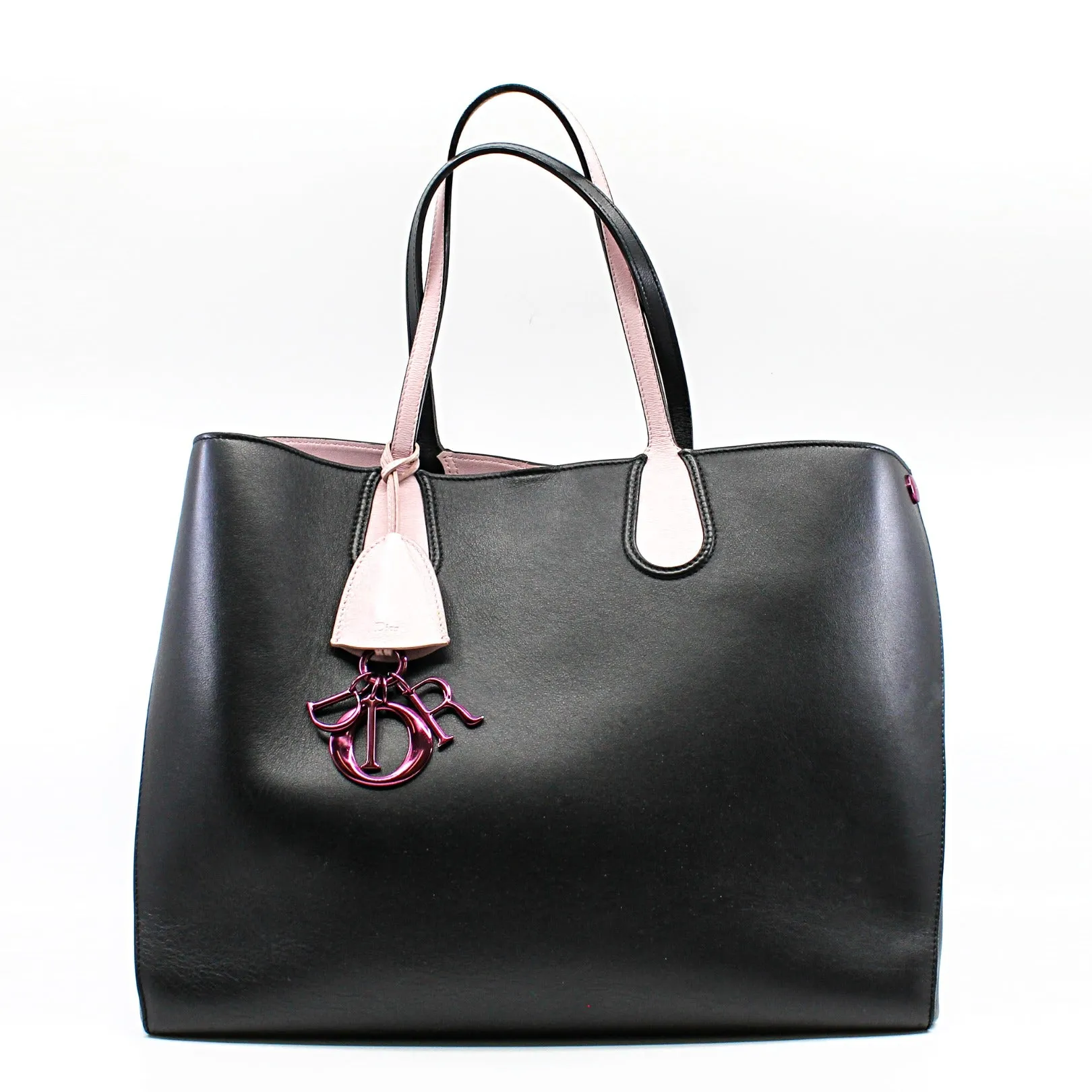 Large Dior Addict In Black/Pink Leather Shopper Tote Bag Pink/SHW