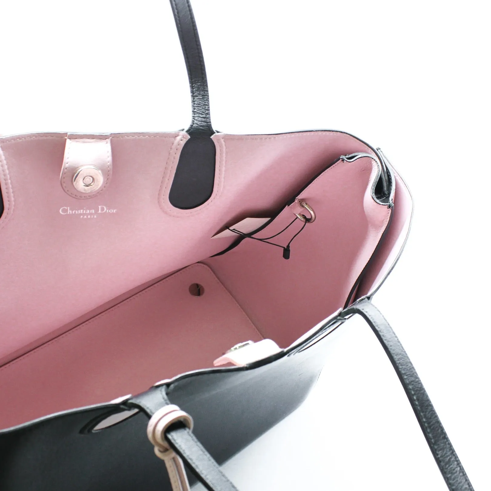 Large Dior Addict In Black/Pink Leather Shopper Tote Bag Pink/SHW