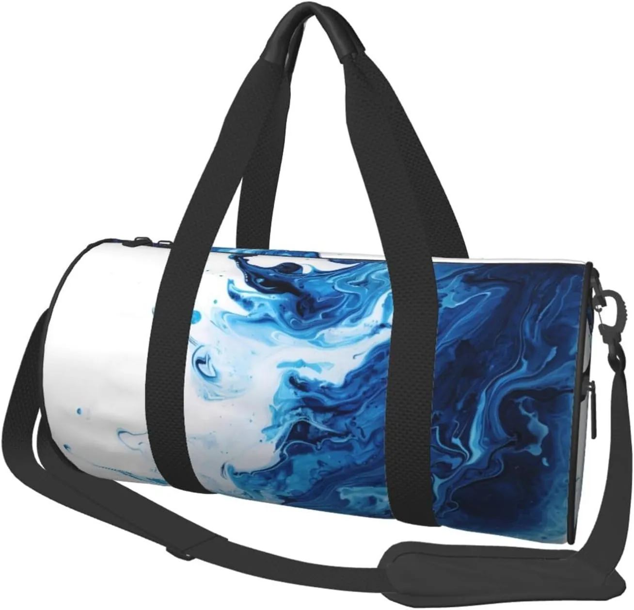 Large Duffle Bag for Travel - Blue White Fluid Art Gym Bag for Women Men, Foldable Travel Bags for Women Men with Zippered Multiple Pockets