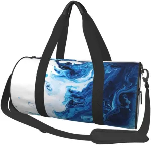Large Duffle Bag for Travel - Blue White Fluid Art Gym Bag for Women Men, Foldable Travel Bags for Women Men with Zippered Multiple Pockets