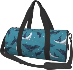 Large Duffle Bag for Travel - Cute Stingray Polka Dots Gym Bag for Women Men, Foldable Travel Bags for Women Men with Zippered Multiple Pockets