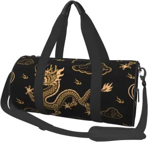 Large Duffle Bag for Travel - Golden Dragon Clouds Gym Bag for Women Men, Foldable Travel Bags for Women Men with Zippered Multiple Pockets