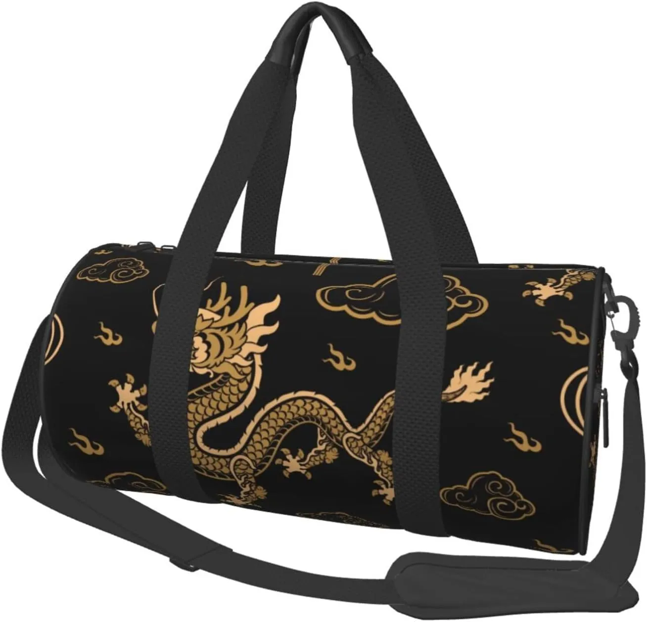 Large Duffle Bag for Travel - Golden Dragon Clouds Gym Bag for Women Men, Foldable Travel Bags for Women Men with Zippered Multiple Pockets