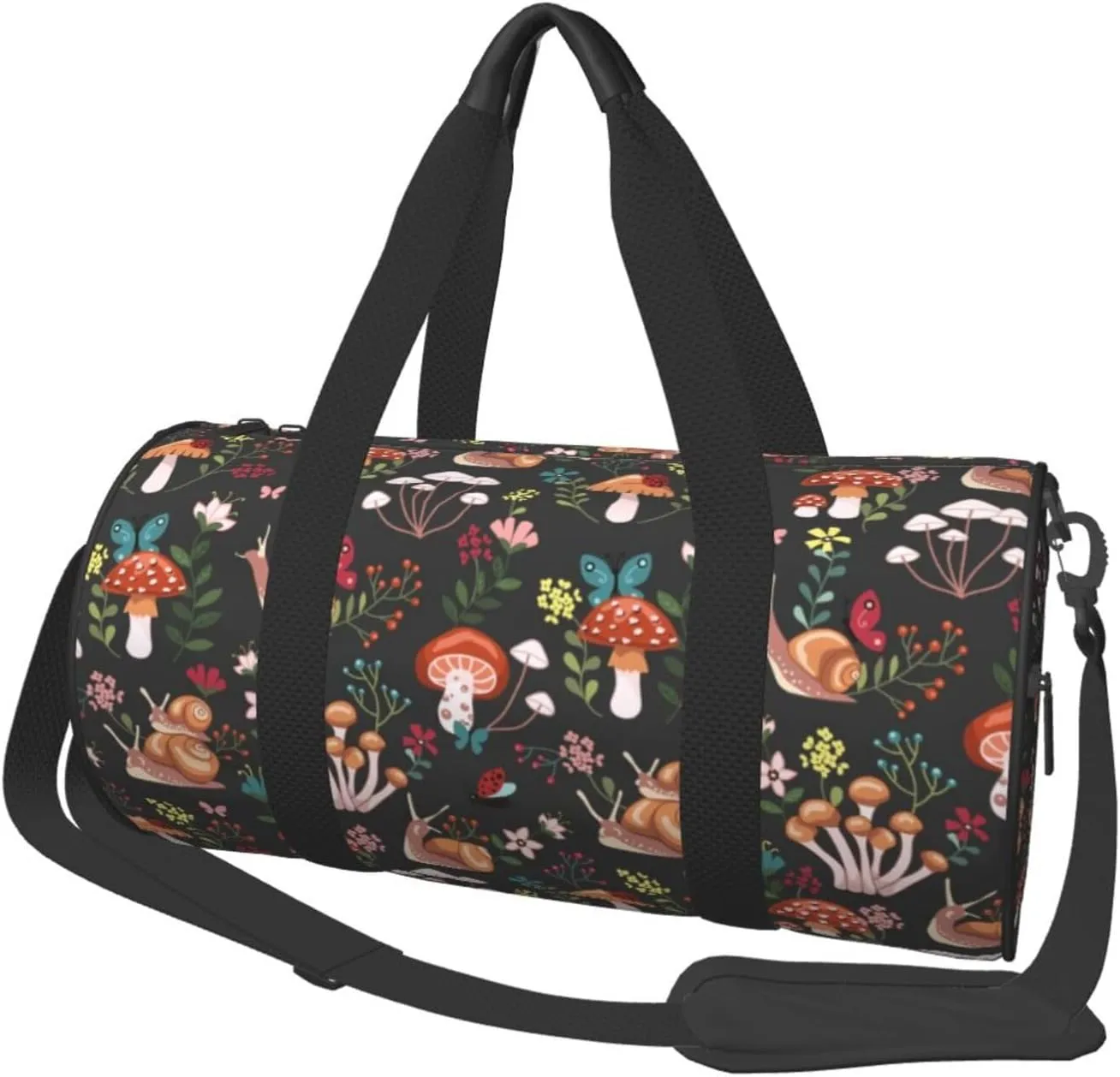 Large Duffle Bag for Travel - Mushroom With Snails Gym Bag for Women Men, Foldable Travel Bags for Women Men with Zippered Multiple Pockets