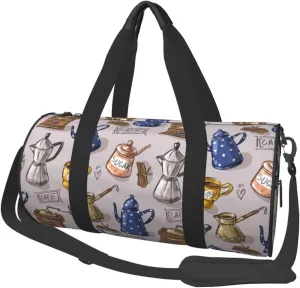 Large Duffle Bag for Travel - Vintage Teapot Coffee Grinder Gym Bag for Women Men, Foldable Travel Bags for Women Men with Zippered Multiple Pockets