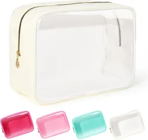 Large Makeup Bag for Purse Clear Makeup Bag Nylon&PVC Travel White Cosmetic Bag Preppy Cosmetic Zipper Pouc Toiletry Organizers Bag Coin Purse for Women