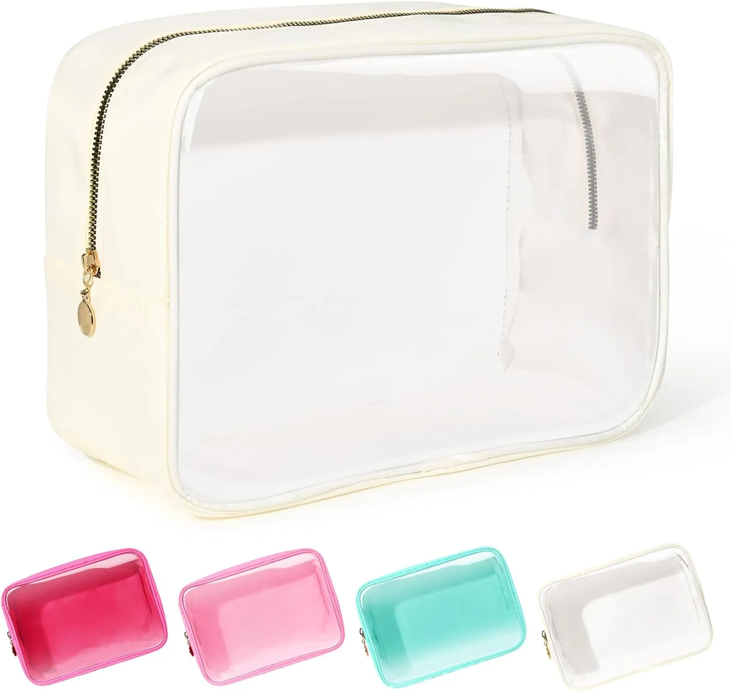 Large Makeup Bag for Purse Clear Makeup Bag Nylon&PVC Travel White Cosmetic Bag Preppy Cosmetic Zipper Pouc Toiletry Organizers Bag Coin Purse for Women