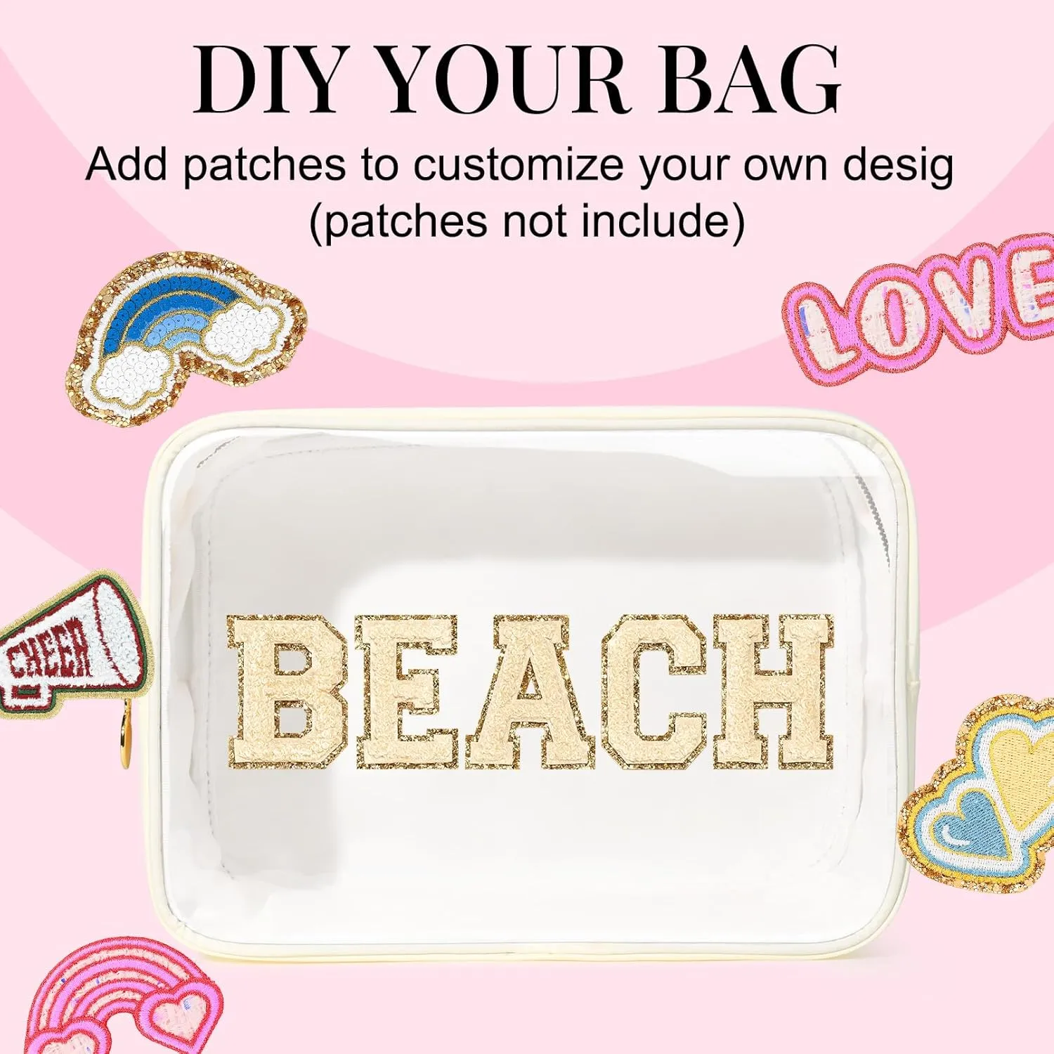Large Makeup Bag for Purse Clear Makeup Bag Nylon&PVC Travel White Cosmetic Bag Preppy Cosmetic Zipper Pouc Toiletry Organizers Bag Coin Purse for Women
