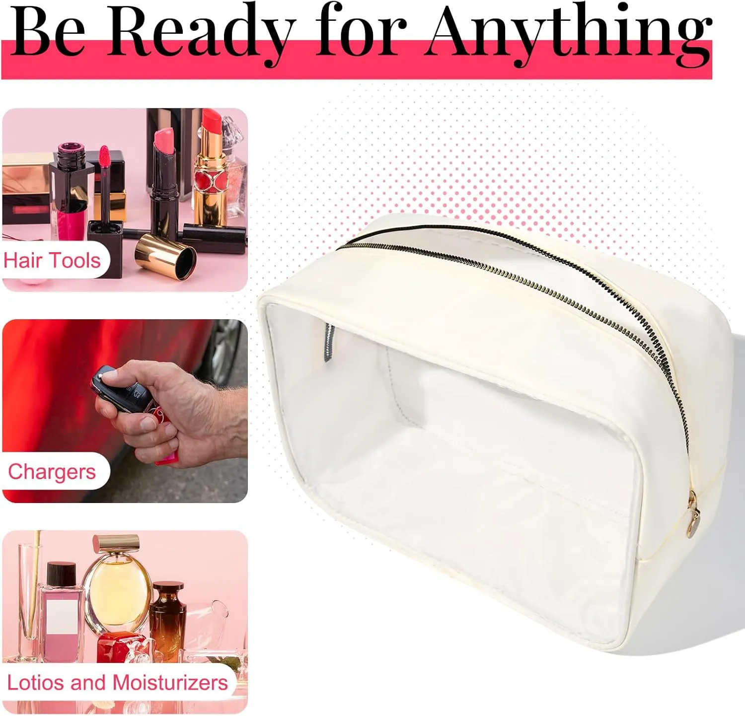 Large Makeup Bag for Purse Clear Makeup Bag Nylon&PVC Travel White Cosmetic Bag Preppy Cosmetic Zipper Pouc Toiletry Organizers Bag Coin Purse for Women