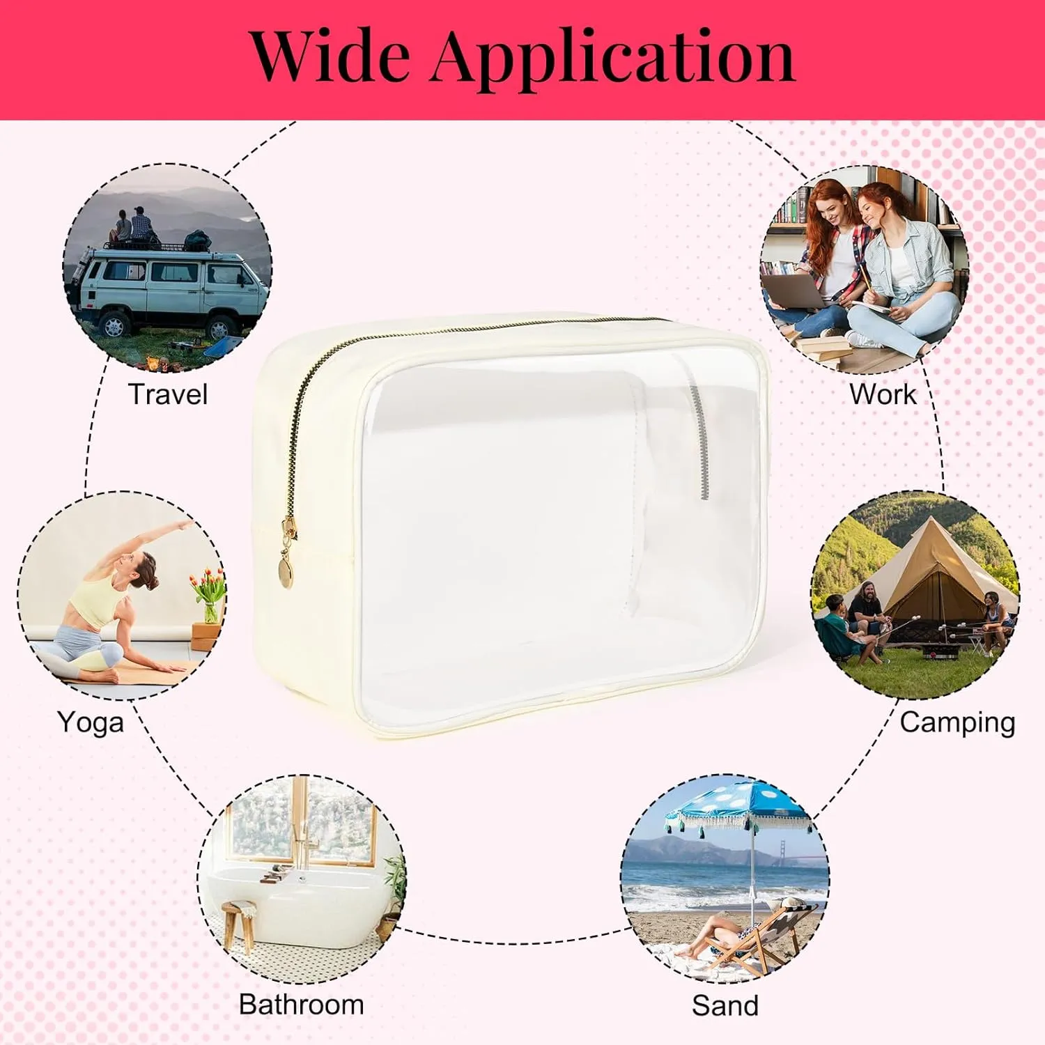 Large Makeup Bag for Purse Clear Makeup Bag Nylon&PVC Travel White Cosmetic Bag Preppy Cosmetic Zipper Pouc Toiletry Organizers Bag Coin Purse for Women