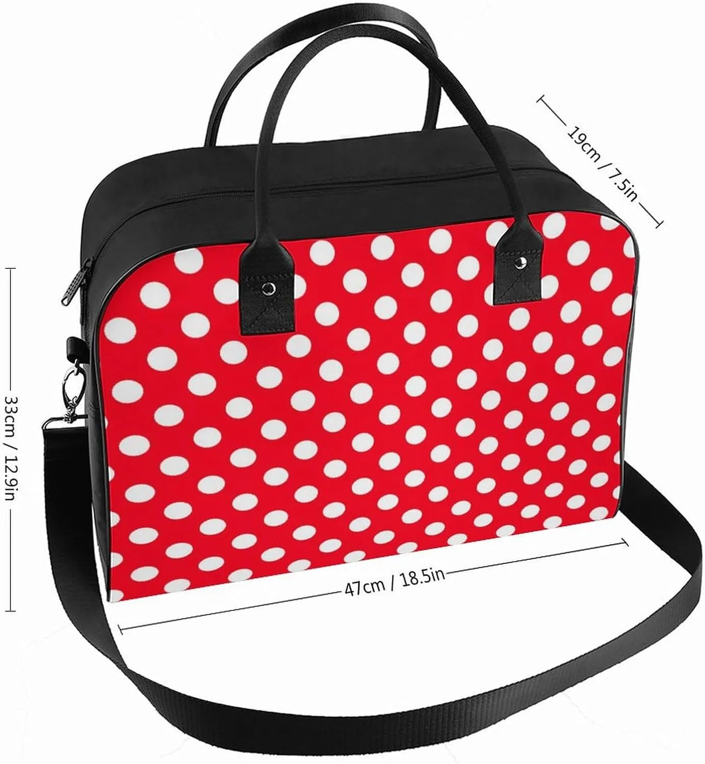 Large Portable Travel Bag, Carry On Bag, Sports Gym Dance Soft Bag, Oversized Weekender Bag For Women And Men Compatible with White Red Polka Dots