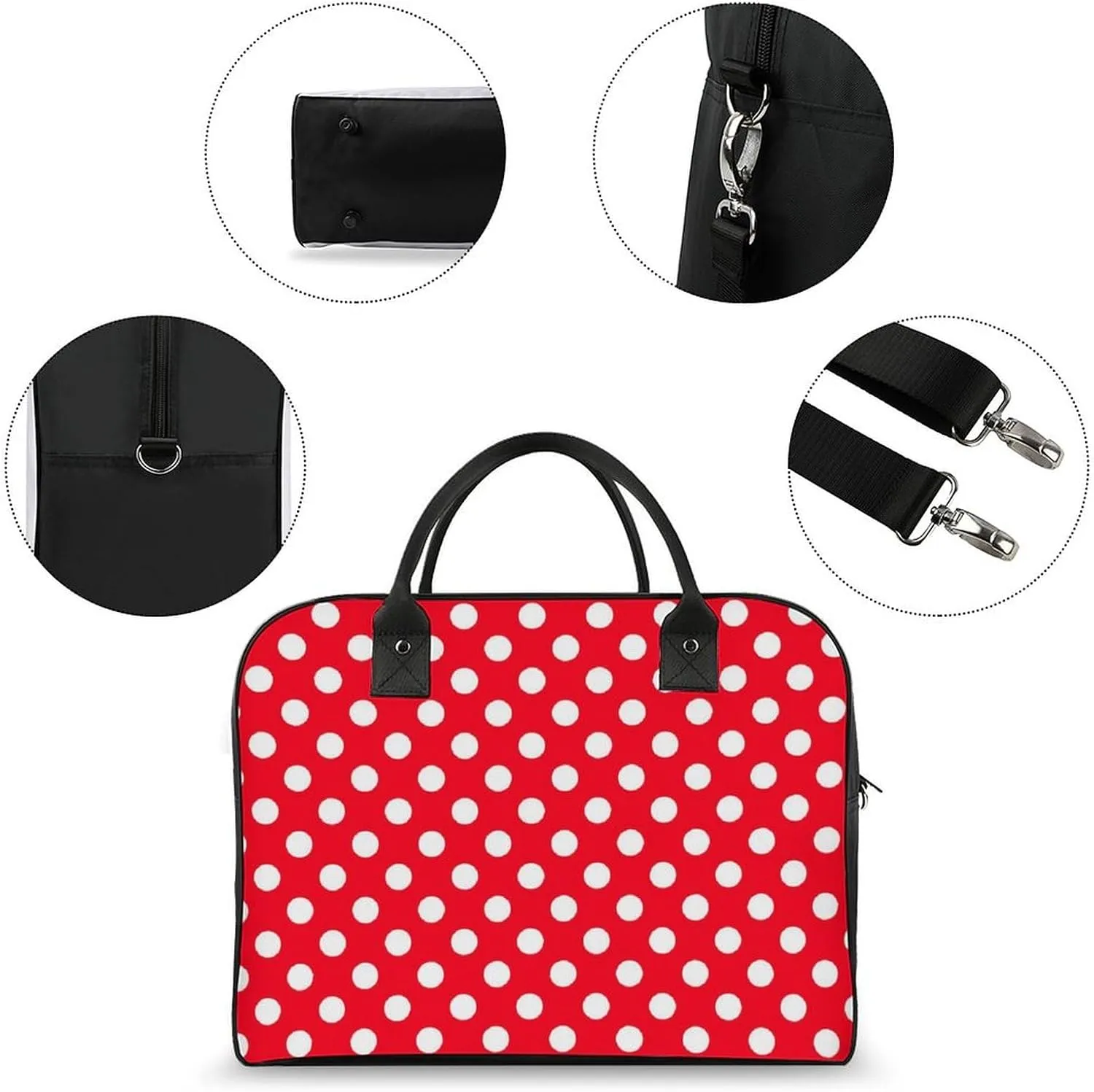 Large Portable Travel Bag, Carry On Bag, Sports Gym Dance Soft Bag, Oversized Weekender Bag For Women And Men Compatible with White Red Polka Dots