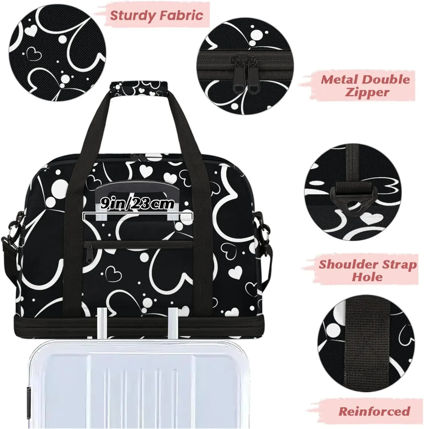 Large Travel Duffel Bag for Women Men Cute Butterfly Love Gym Bag Weekender Overnight Bags With Shoe Compartment Foldie Travel Tote Bag Carry On Personal Item Bag for Travel Gym Sports
