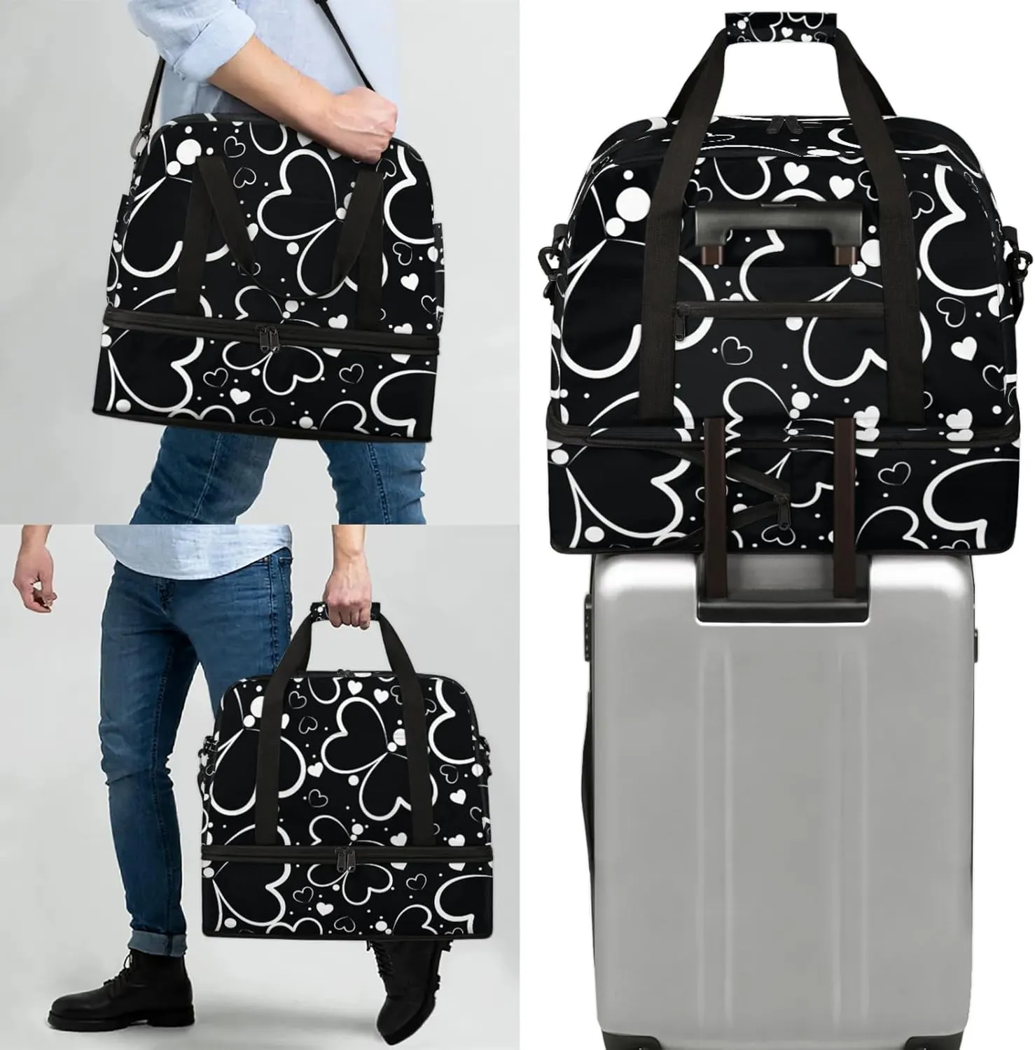 Large Travel Duffel Bag for Women Men Cute Butterfly Love Gym Bag Weekender Overnight Bags With Shoe Compartment Foldie Travel Tote Bag Carry On Personal Item Bag for Travel Gym Sports