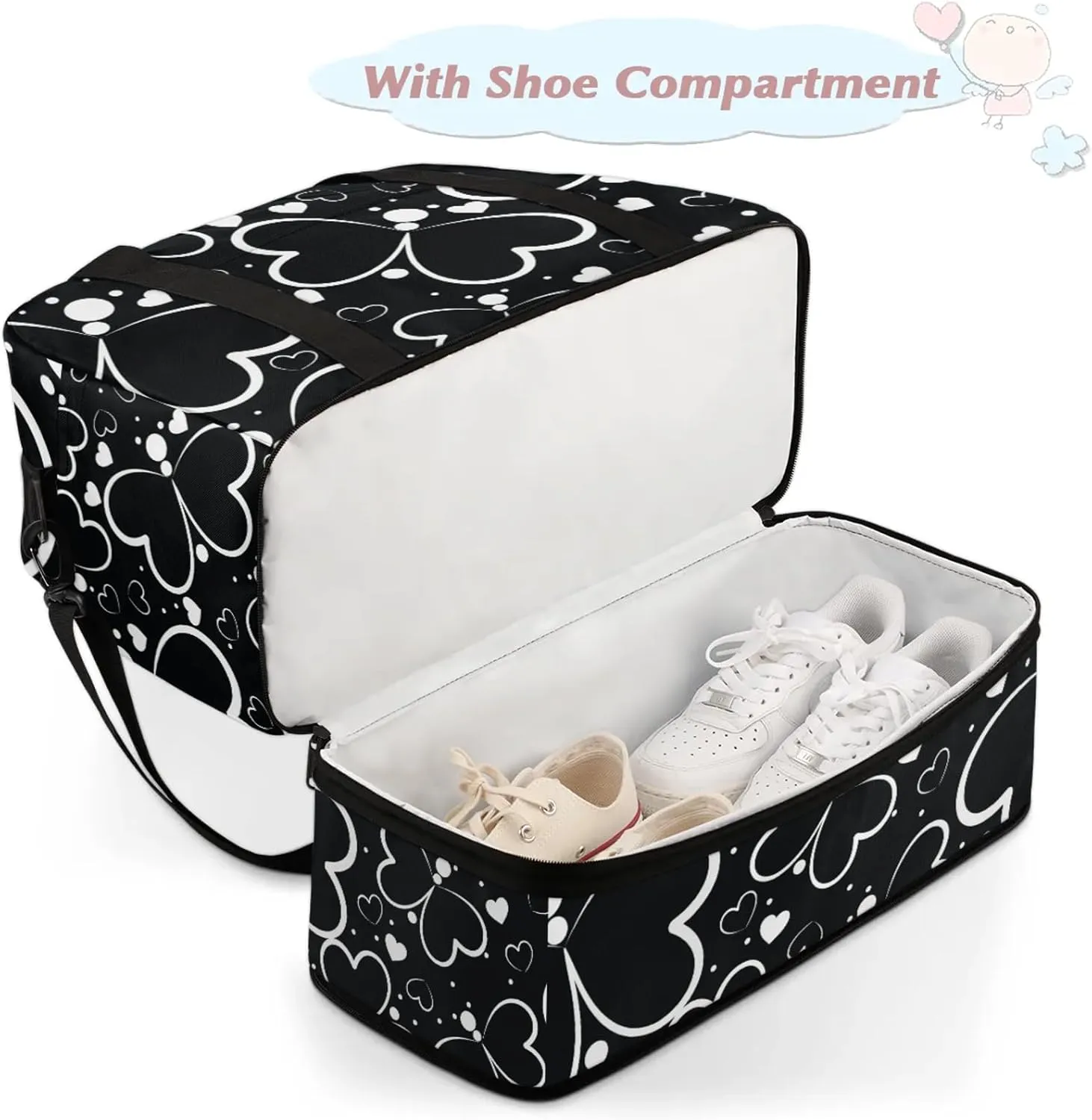 Large Travel Duffel Bag for Women Men Cute Butterfly Love Gym Bag Weekender Overnight Bags With Shoe Compartment Foldie Travel Tote Bag Carry On Personal Item Bag for Travel Gym Sports