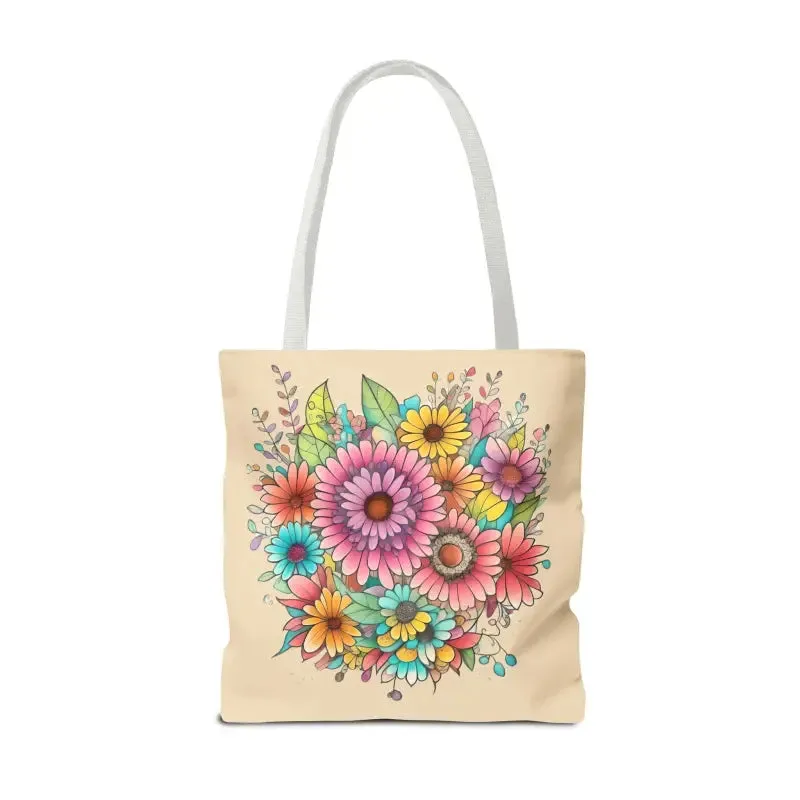Large Vibrant Flowers Print Tote Bag with Flair