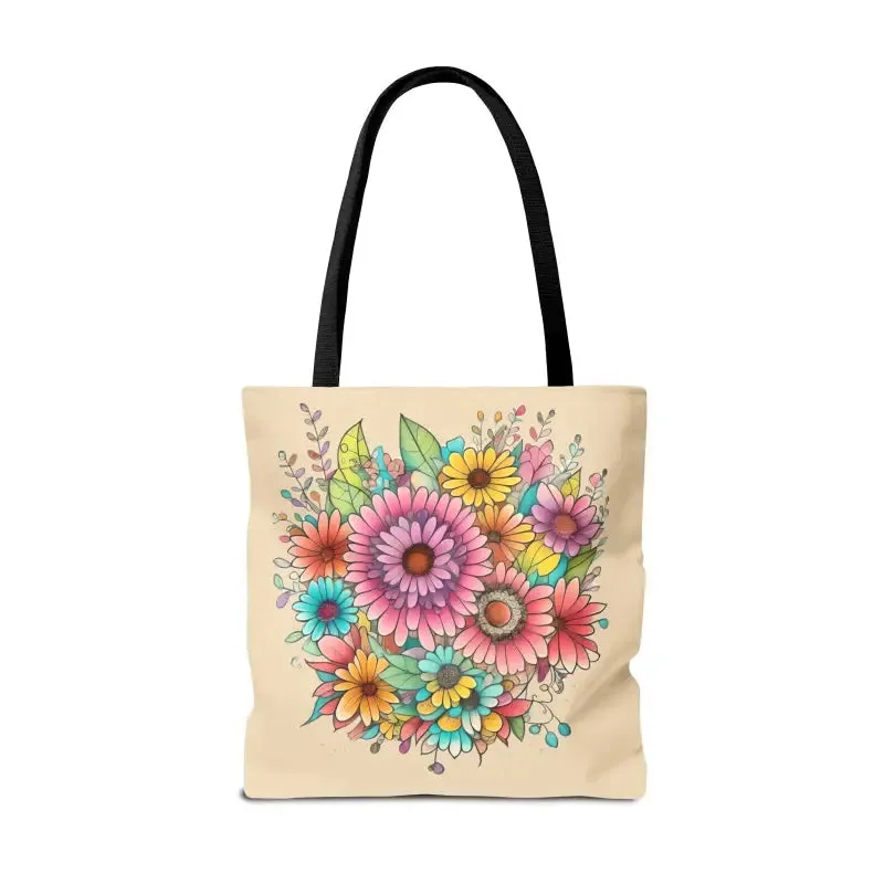 Large Vibrant Flowers Print Tote Bag with Flair