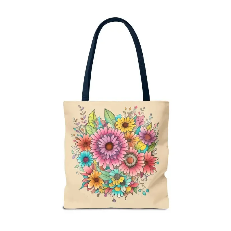 Large Vibrant Flowers Print Tote Bag with Flair
