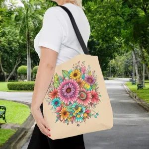 Large Vibrant Flowers Print Tote Bag with Flair