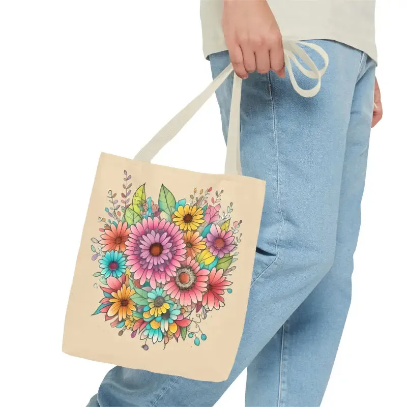 Large Vibrant Flowers Print Tote Bag with Flair