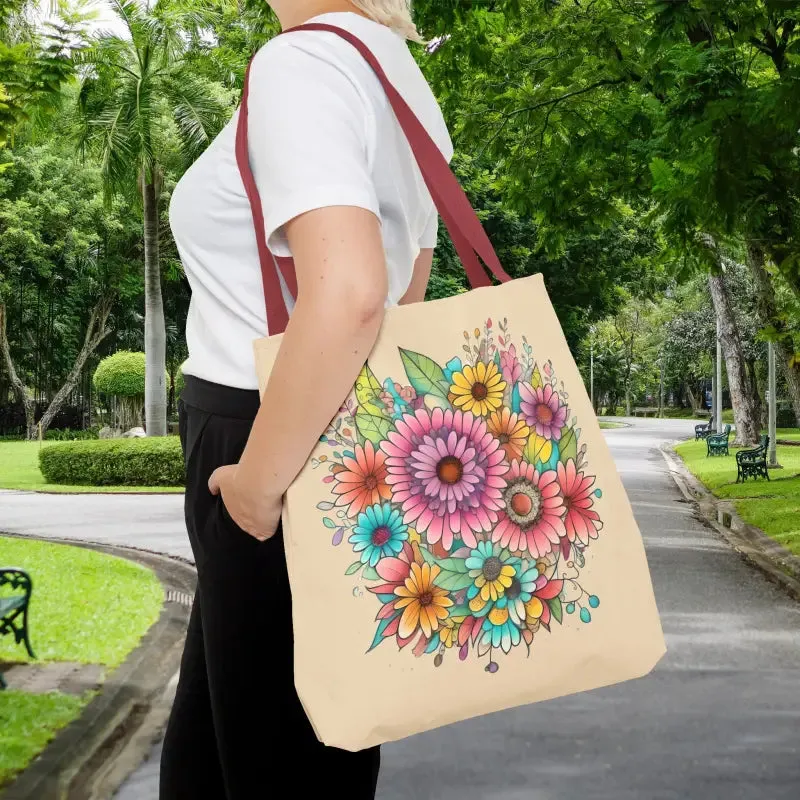 Large Vibrant Flowers Print Tote Bag with Flair