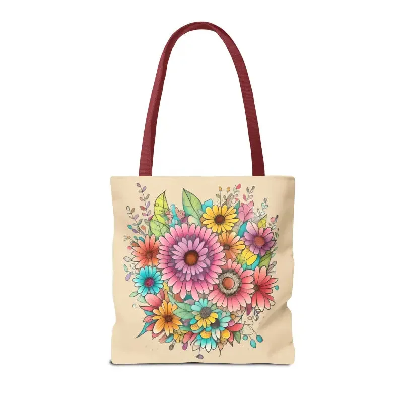 Large Vibrant Flowers Print Tote Bag with Flair