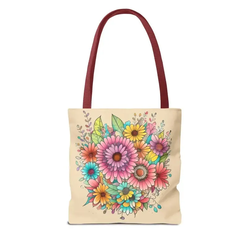 Large Vibrant Flowers Print Tote Bag with Flair