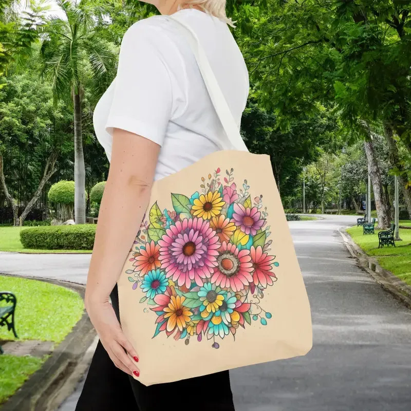Large Vibrant Flowers Print Tote Bag with Flair